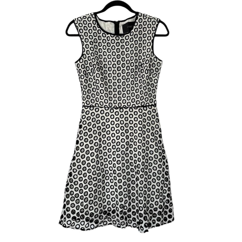 J. Crewed Punched Eyelet Fit and Flare Dress Sleeveless Black White Womens 00